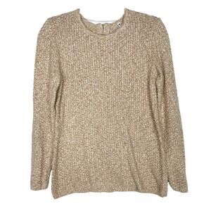 Lea & Nicole Medium M Tan Brown Marled Crew Neck Sweater Cotton Blend Womens